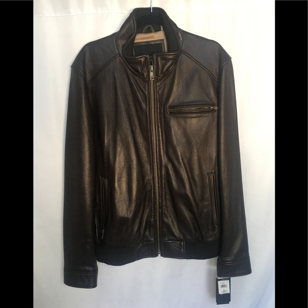 Wilsons Leather Bomber Rip Knit Hem Chocolate XL